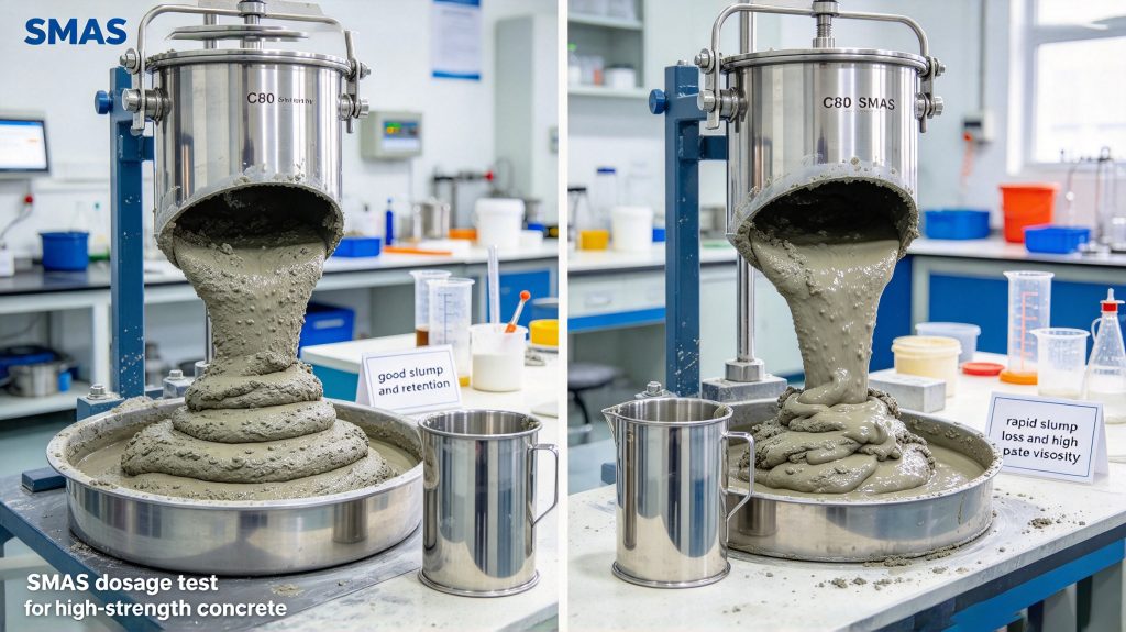 Comparative Slump Test of High-Strength Concrete with Different SMAS Dosages