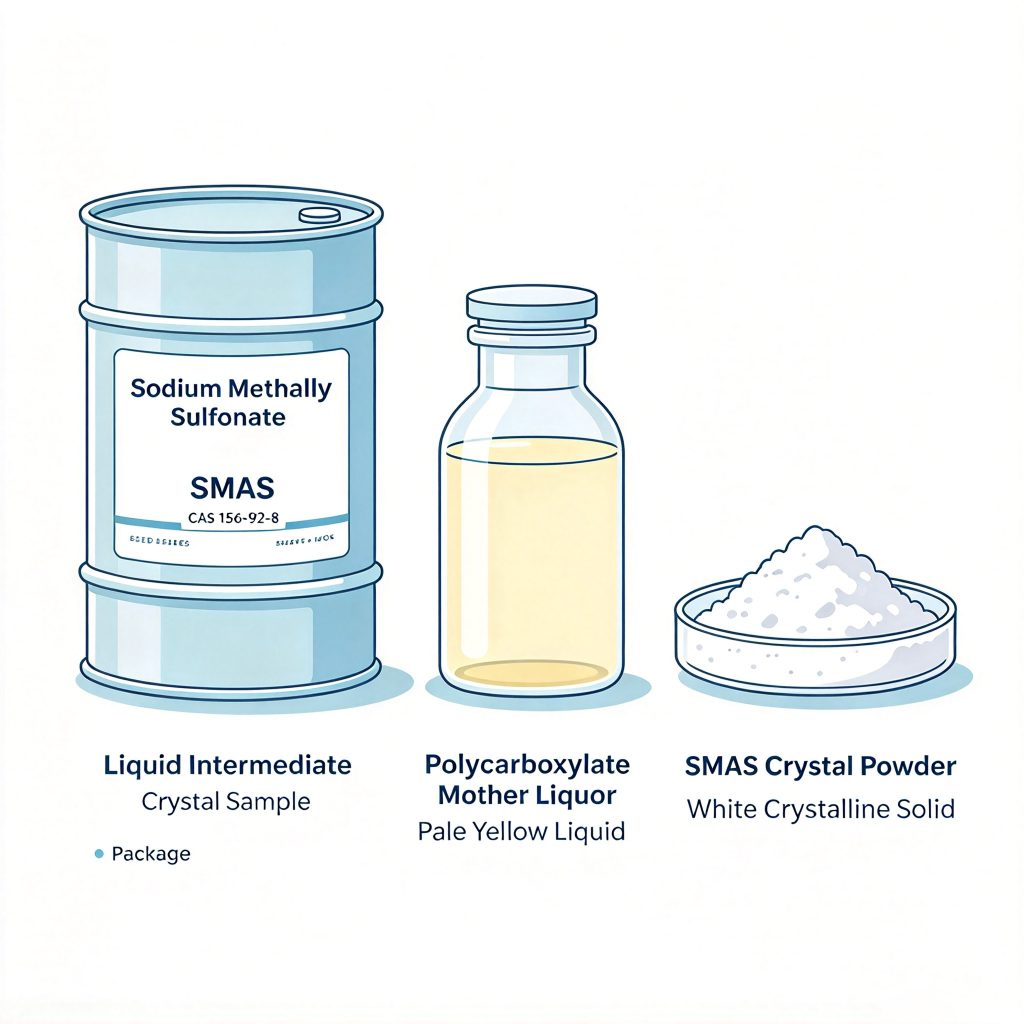 Sodium methallyl sulfonate SMAS CAS 1561-92-8 crystalline powder and superplasticizer mother liquor sample
