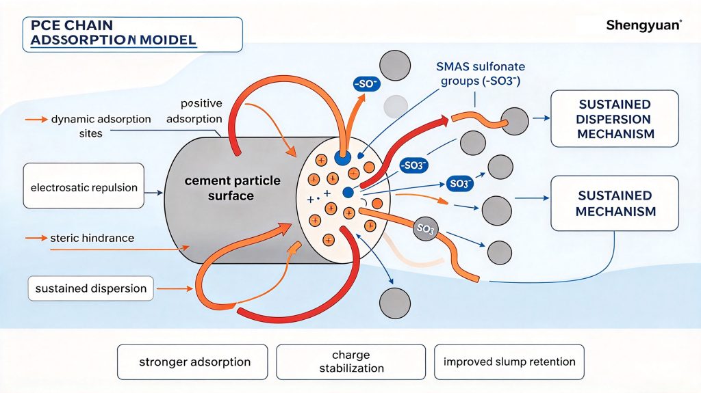 Schematic Diagram of Adsorption on Cement Particles