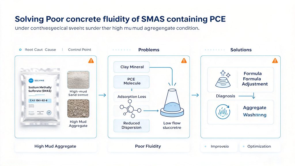 technical diagram for solving poor concrete fluidity of SMAS-containing PCE under high mud aggregate condition